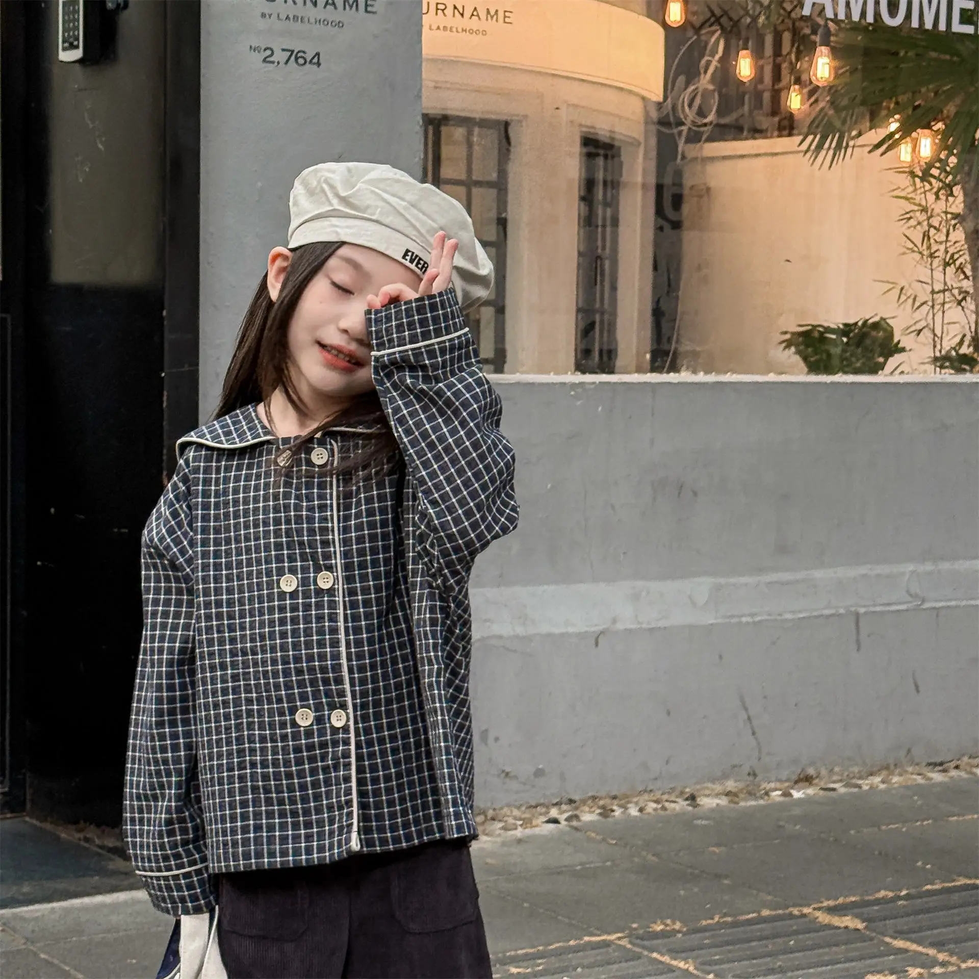 2026 Autumn New Girls Plaid Shirts Children Long Sleeve Tops Baby Girl Large Lapel Cotton Linen Blouse Kids Casual Tops