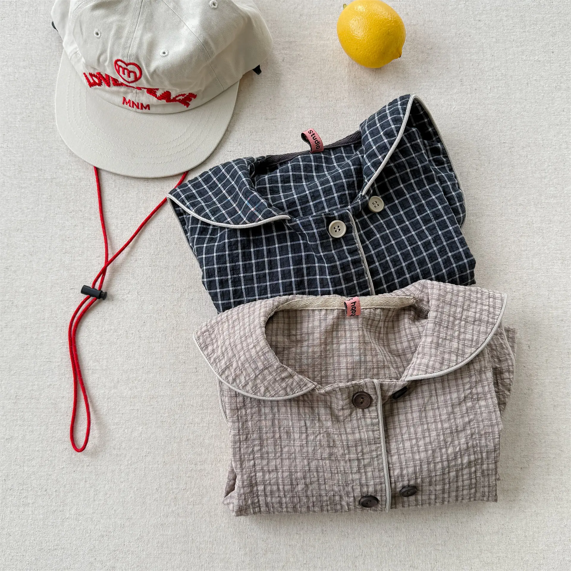 2026 Autumn New Girls Plaid Shirts Children Long Sleeve Tops Baby Girl Large Lapel Cotton Linen Blouse Kids Casual Tops