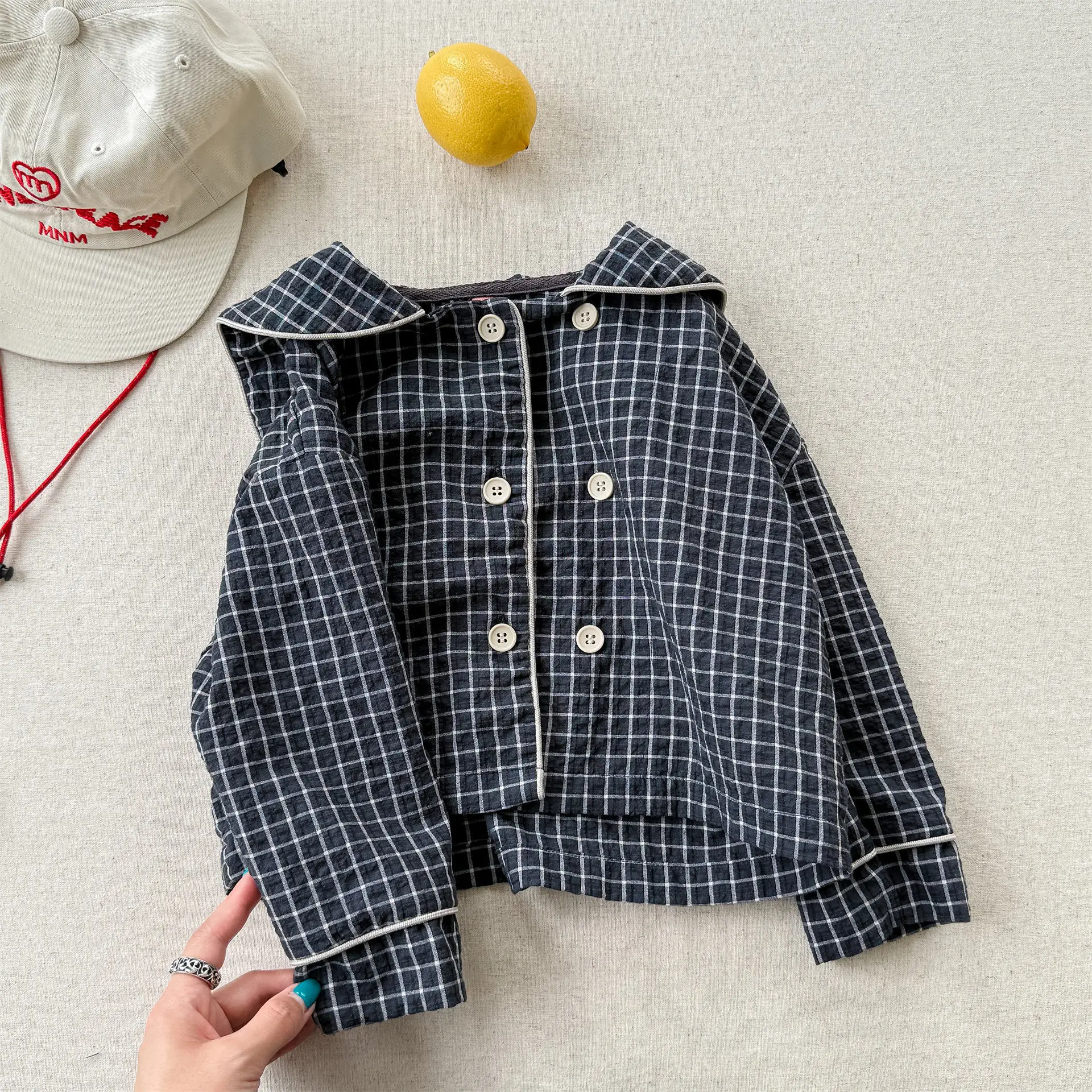 2026 Autumn New Girls Plaid Shirts Children Long Sleeve Tops Baby Girl Large Lapel Cotton Linen Blouse Kids Casual Tops