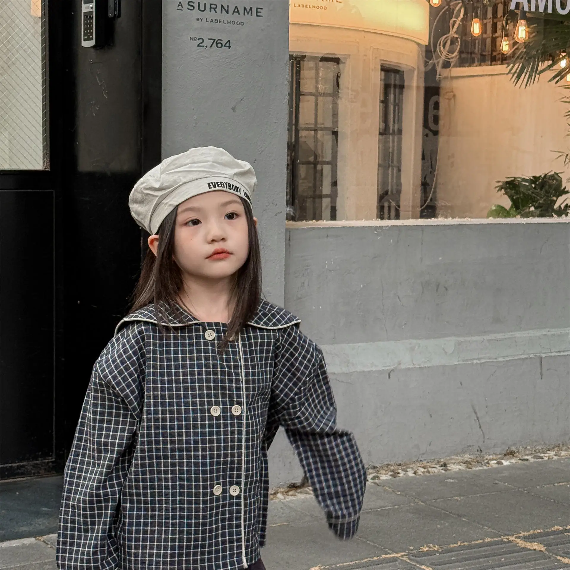 2026 Autumn New Girls Plaid Shirts Children Long Sleeve Tops Baby Girl Large Lapel Cotton Linen Blouse Kids Casual Tops