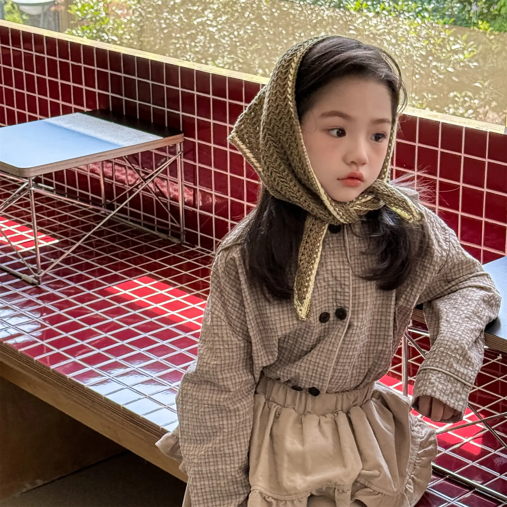 2026 Autumn New Girls Plaid Shirts Children Long Sleeve Tops Baby Girl Large Lapel Cotton Linen Blouse Kids Casual Tops
