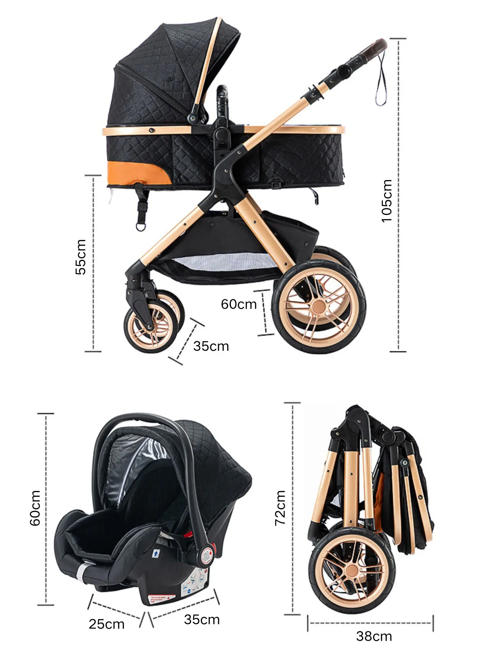 2026 3-in-1 Elegant Elevated-View Travel System Stroller, Portable Easy-Fold Pushchair with Infant Car Seat, EU Certified