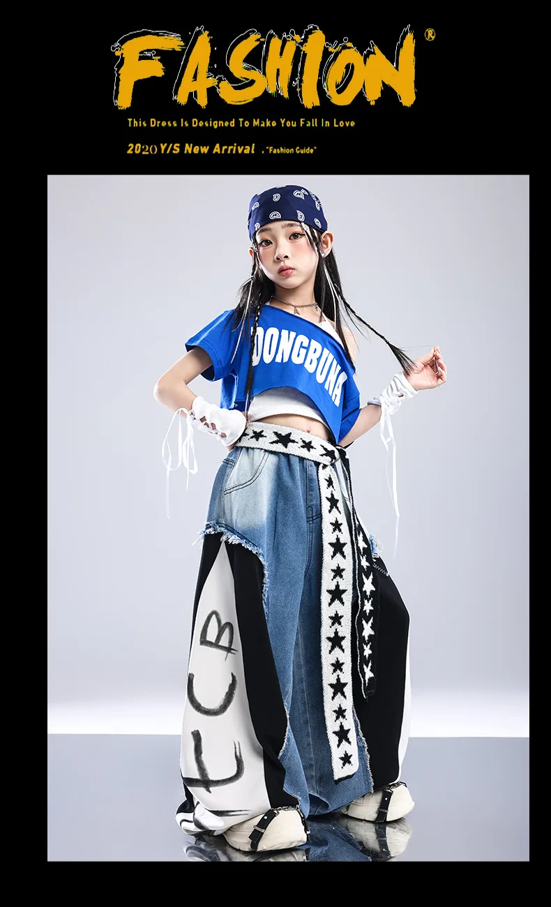 Girls K-pop Off-Shoulder Crop Top Joggers Pants Child Streetwear Girl Group Costume Kids Hip Hop Jazz Street Dance Clothes Set