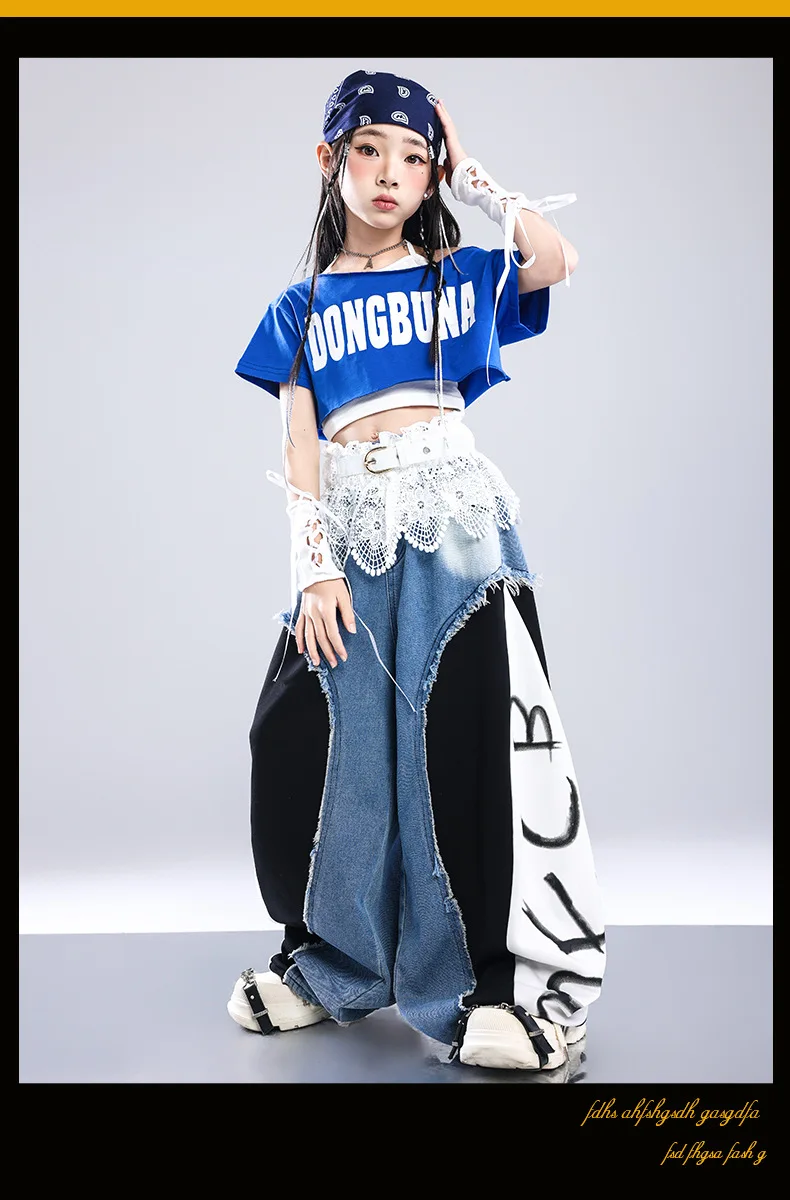 Girls K-pop Off-Shoulder Crop Top Joggers Pants Child Streetwear Girl Group Costume Kids Hip Hop Jazz Street Dance Clothes Set
