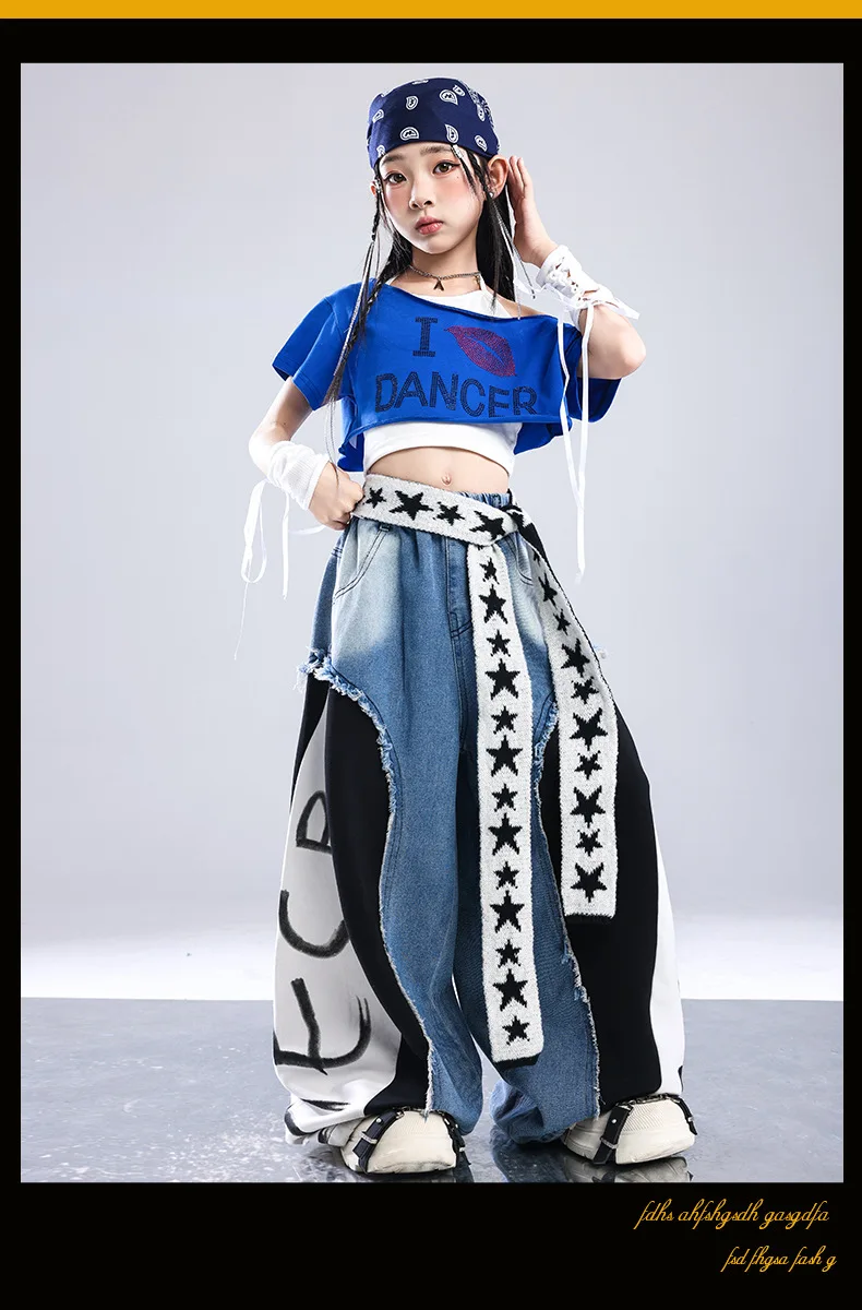 Girls K-pop Off-Shoulder Crop Top Joggers Pants Child Streetwear Girl Group Costume Kids Hip Hop Jazz Street Dance Clothes Set