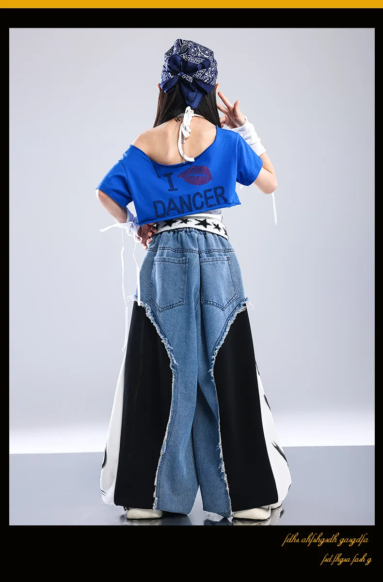 Girls K-pop Off-Shoulder Crop Top Joggers Pants Child Streetwear Girl Group Costume Kids Hip Hop Jazz Street Dance Clothes Set