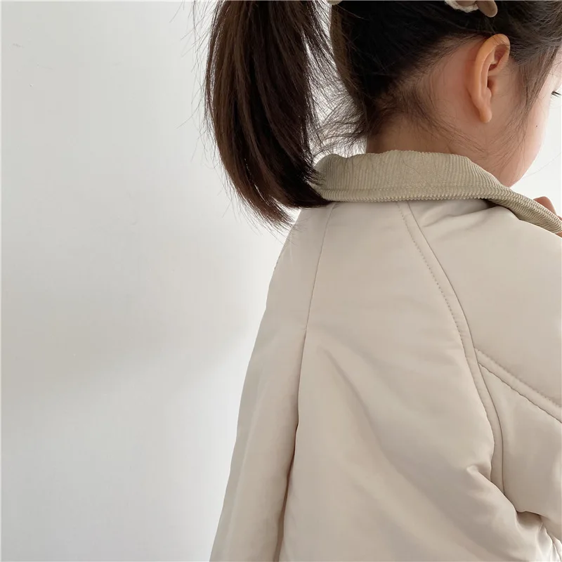 Boys Children Solid Long Cotton-padded Jacket Turn-down Collar Corduroy Thick Cardigan Girls Warm Comfortable Outwear Coat