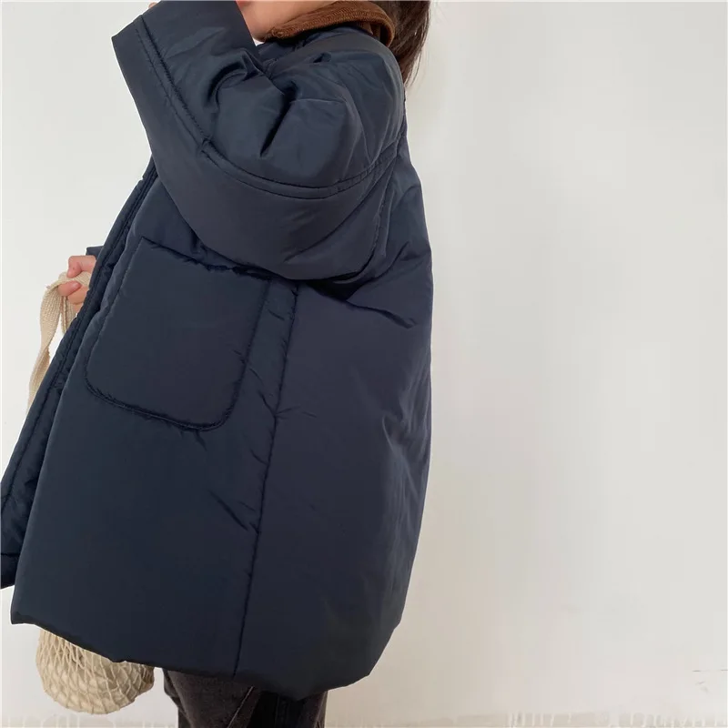 Boys Children Solid Long Cotton-padded Jacket Turn-down Collar Corduroy Thick Cardigan Girls Warm Comfortable Outwear Coat