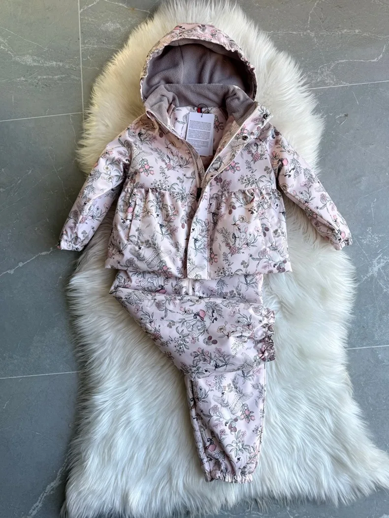 Girls' Down Jacket 2026 Winter New Printed Fashionable Windproof And Warm Children's Hooded Cotton Jacket Thickened Ski Jacket