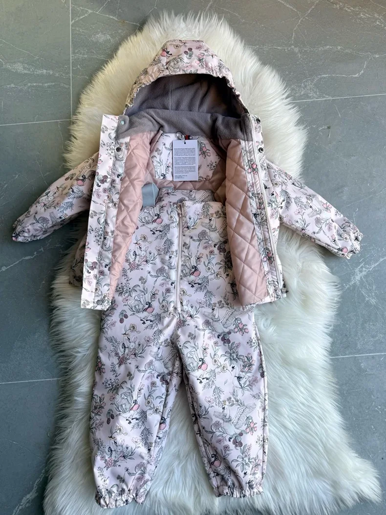 Girls' Down Jacket 2026 Winter New Printed Fashionable Windproof And Warm Children's Hooded Cotton Jacket Thickened Ski Jacket