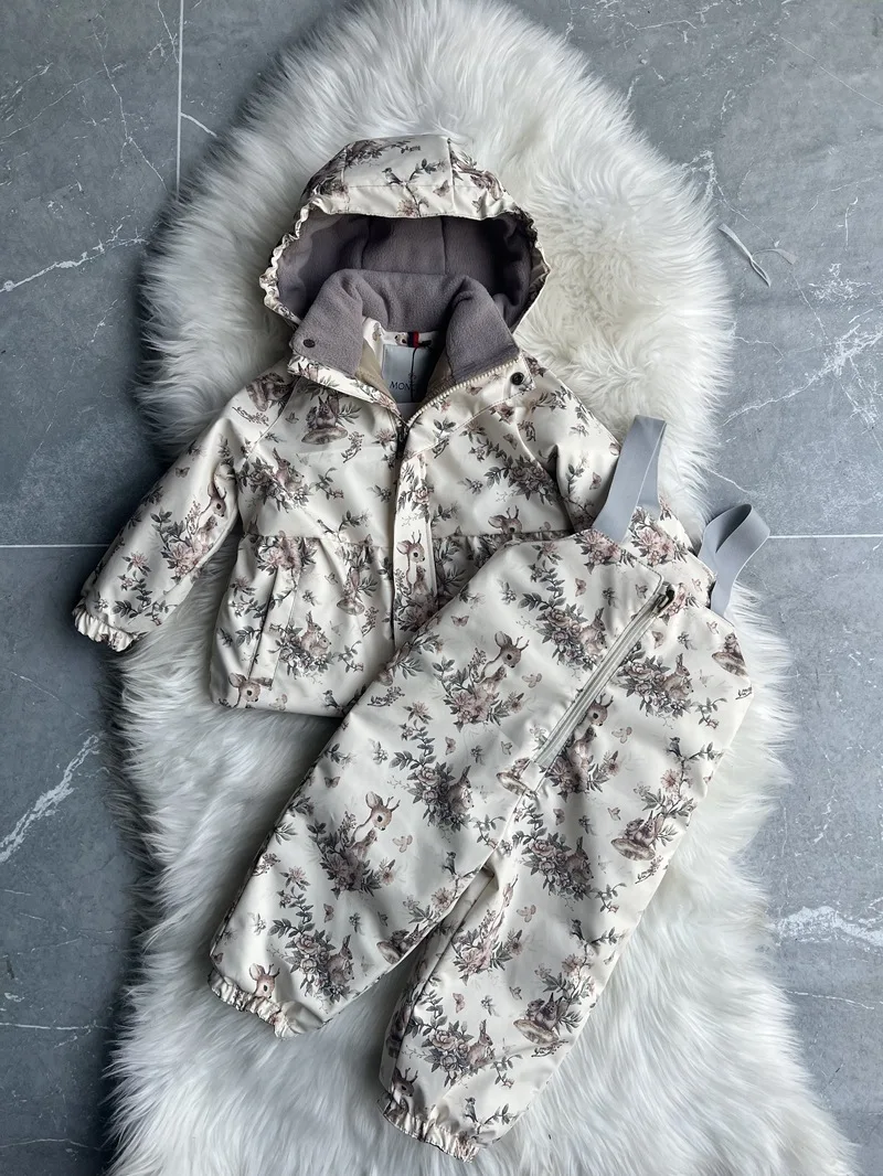 Girls' Down Jacket 2026 Winter New Printed Fashionable Windproof And Warm Children's Hooded Cotton Jacket Thickened Ski Jacket