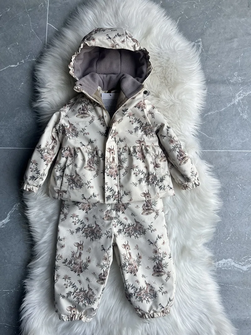 Girls' Down Jacket 2026 Winter New Printed Fashionable Windproof And Warm Children's Hooded Cotton Jacket Thickened Ski Jacket