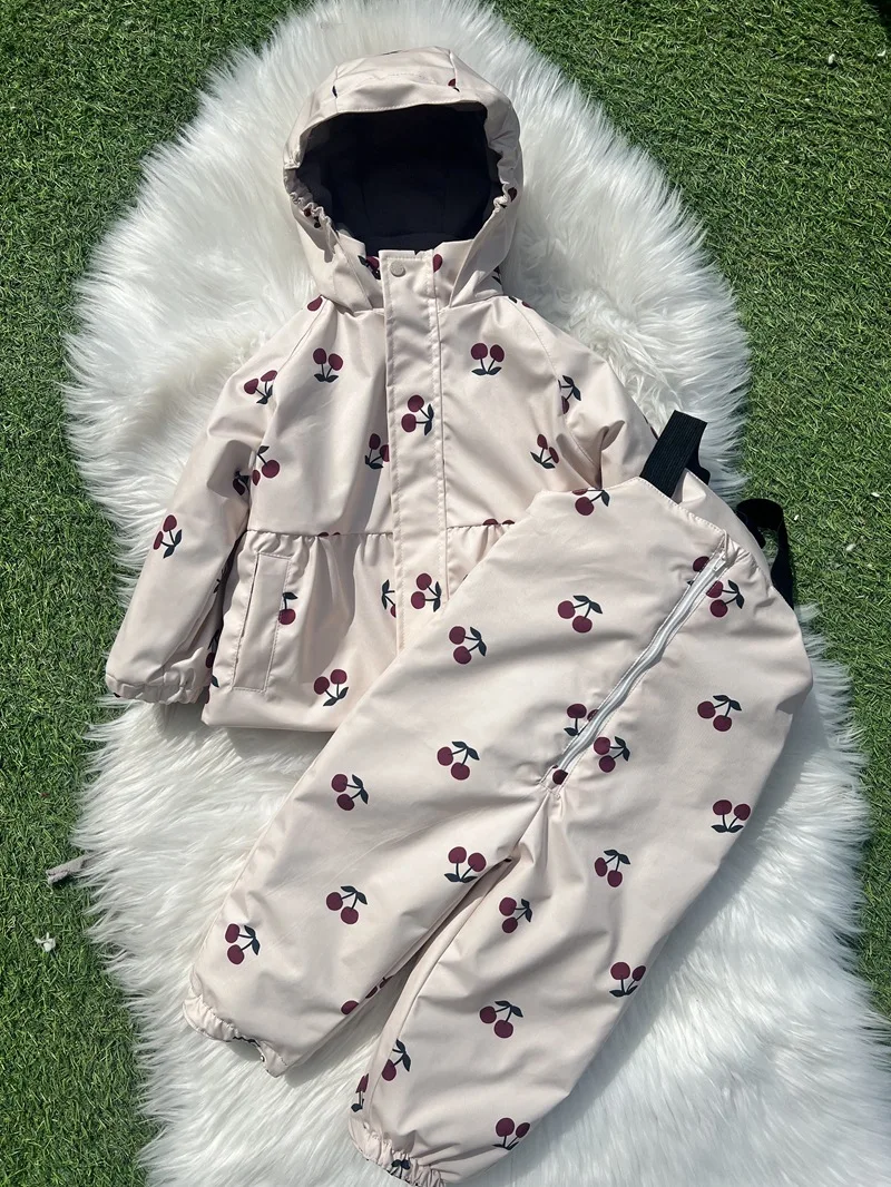 Girls' Down Jacket 2026 Winter New Printed Fashionable Windproof And Warm Children's Hooded Cotton Jacket Thickened Ski Jacket