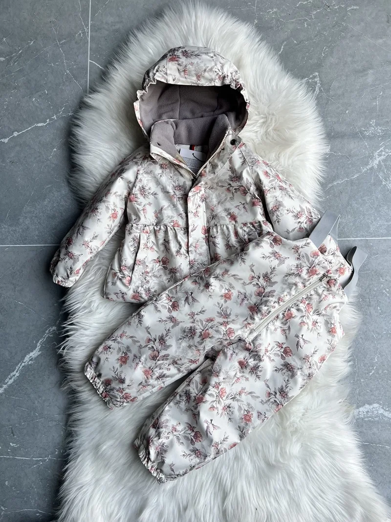 Girls' Down Jacket 2026 Winter New Printed Fashionable Windproof And Warm Children's Hooded Cotton Jacket Thickened Ski Jacket