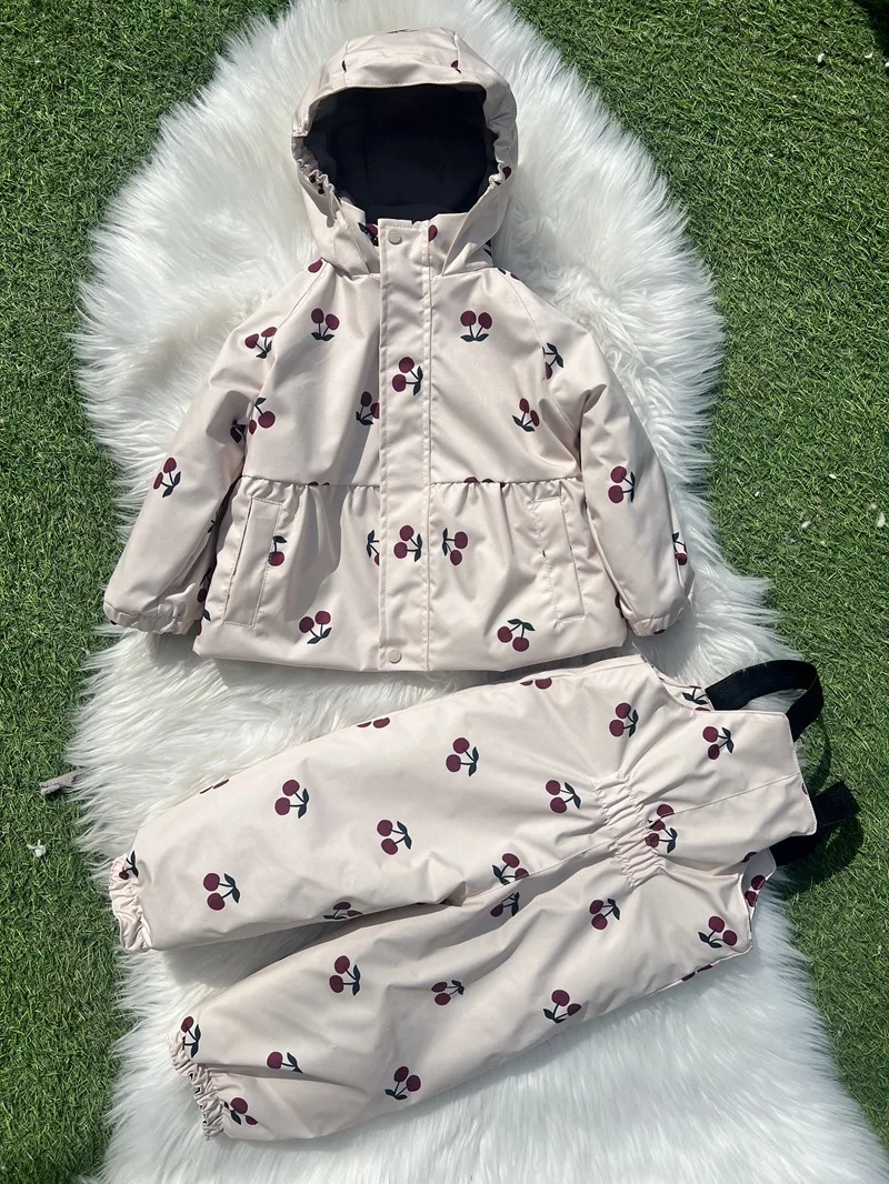 Girls' Down Jacket 2026 Winter New Printed Fashionable Windproof And Warm Children's Hooded Cotton Jacket Thickened Ski Jacket