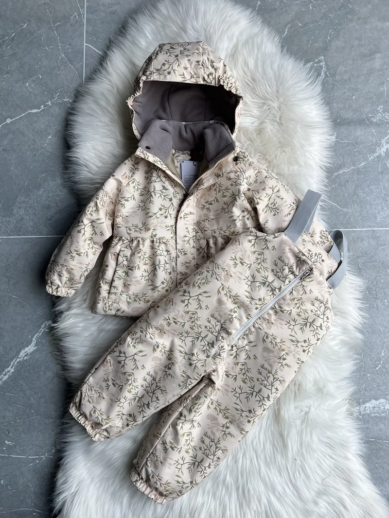 Girls' Down Jacket 2026 Winter New Printed Fashionable Windproof And Warm Children's Hooded Cotton Jacket Thickened Ski Jacket