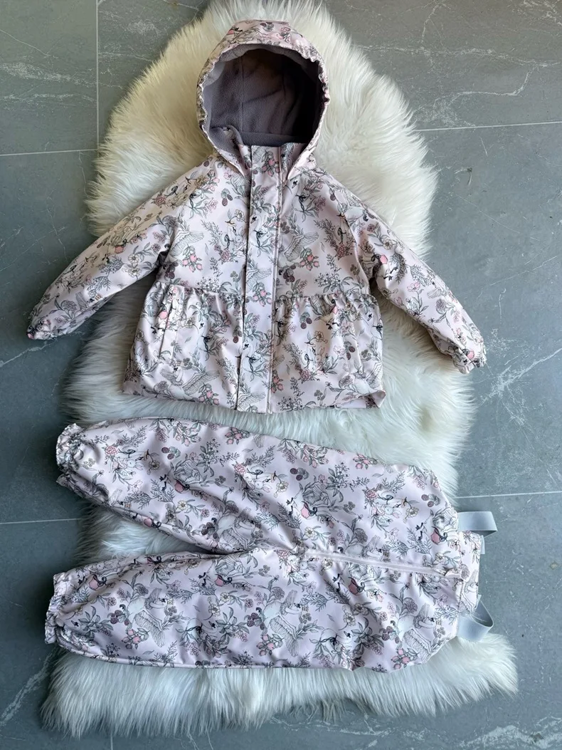 Girls' Down Jacket 2026 Winter New Printed Fashionable Windproof And Warm Children's Hooded Cotton Jacket Thickened Ski Jacket