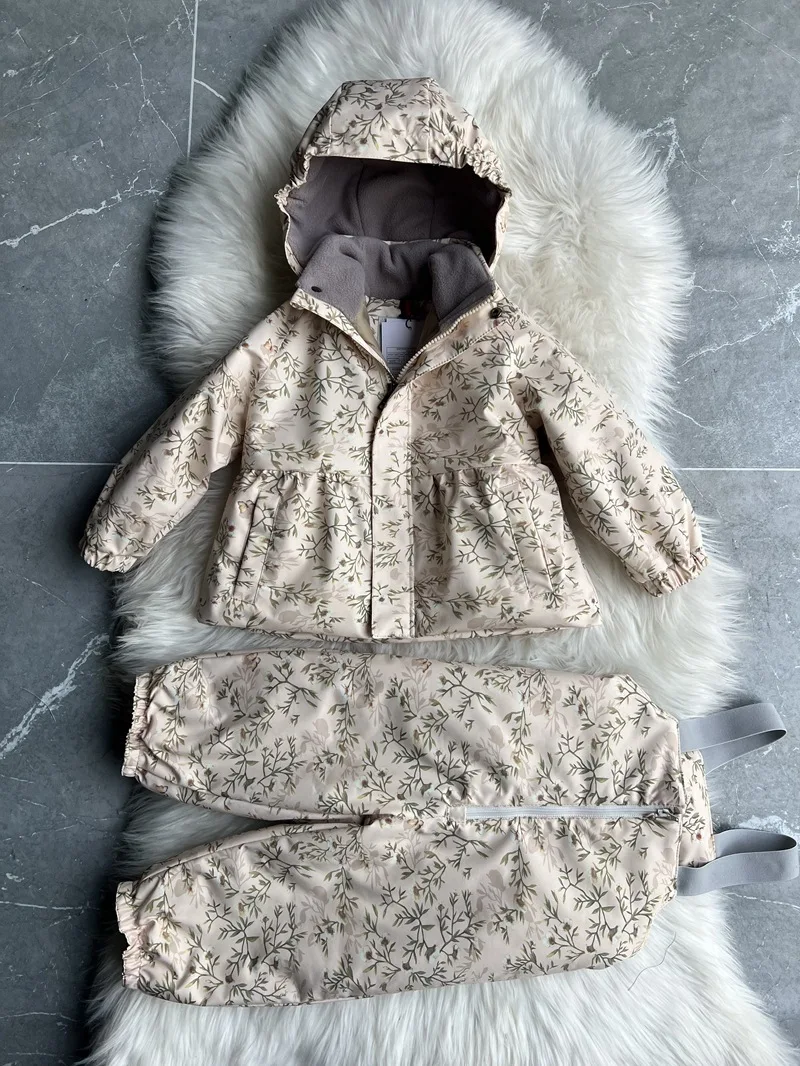 Girls' Down Jacket 2026 Winter New Printed Fashionable Windproof And Warm Children's Hooded Cotton Jacket Thickened Ski Jacket