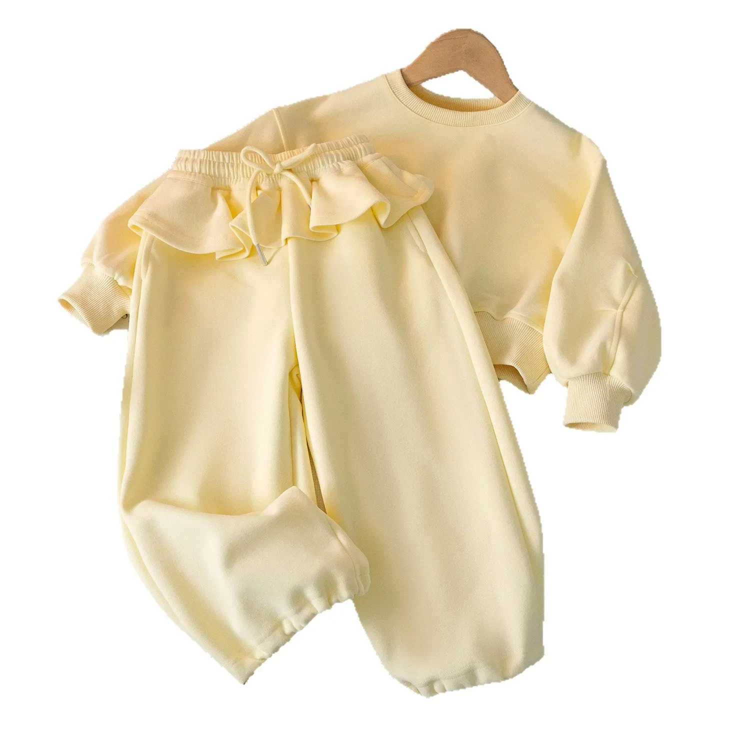 Hoodie Sweatpants Two-piece Set Grils Children Spring Autumn New Korean Loose Casual Sporty Long Sleeves Solid