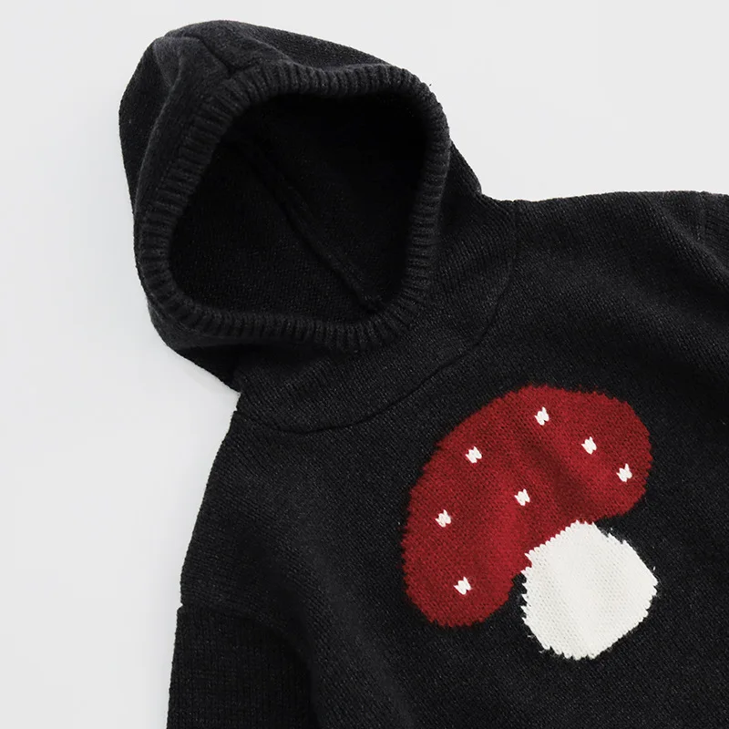 2026 New Children Mushroom Kniited Sweaters Hooded Korean Style Unisex Toddlers Kids Casual Sweater