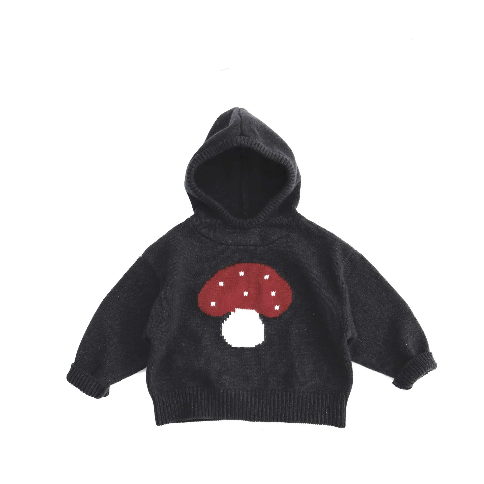 2026 New Children Mushroom Kniited Sweaters Hooded Korean Style Unisex Toddlers Kids Casual Sweater