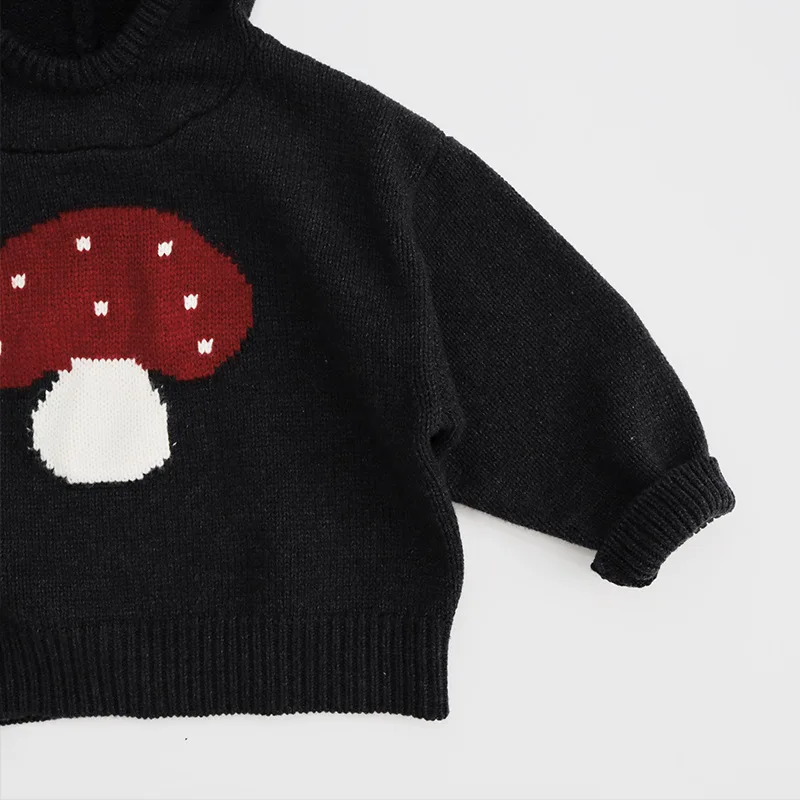 2026 New Children Mushroom Kniited Sweaters Hooded Korean Style Unisex Toddlers Kids Casual Sweater
