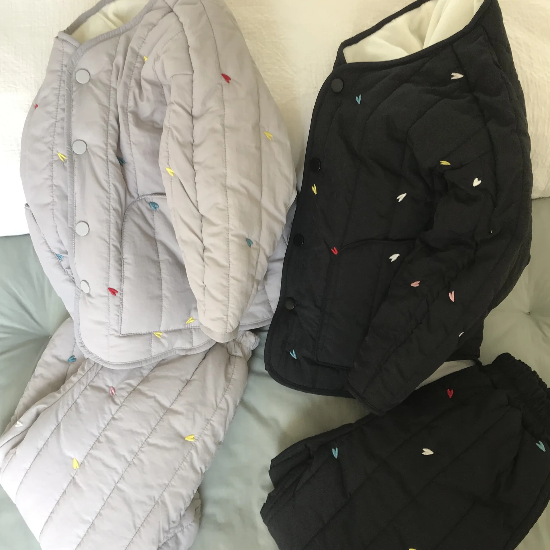 Embroidery Children's Sets Autumn Winter Warm Plush Lining Kids Hooded Jacket and Pants for Boys and Girls Sets