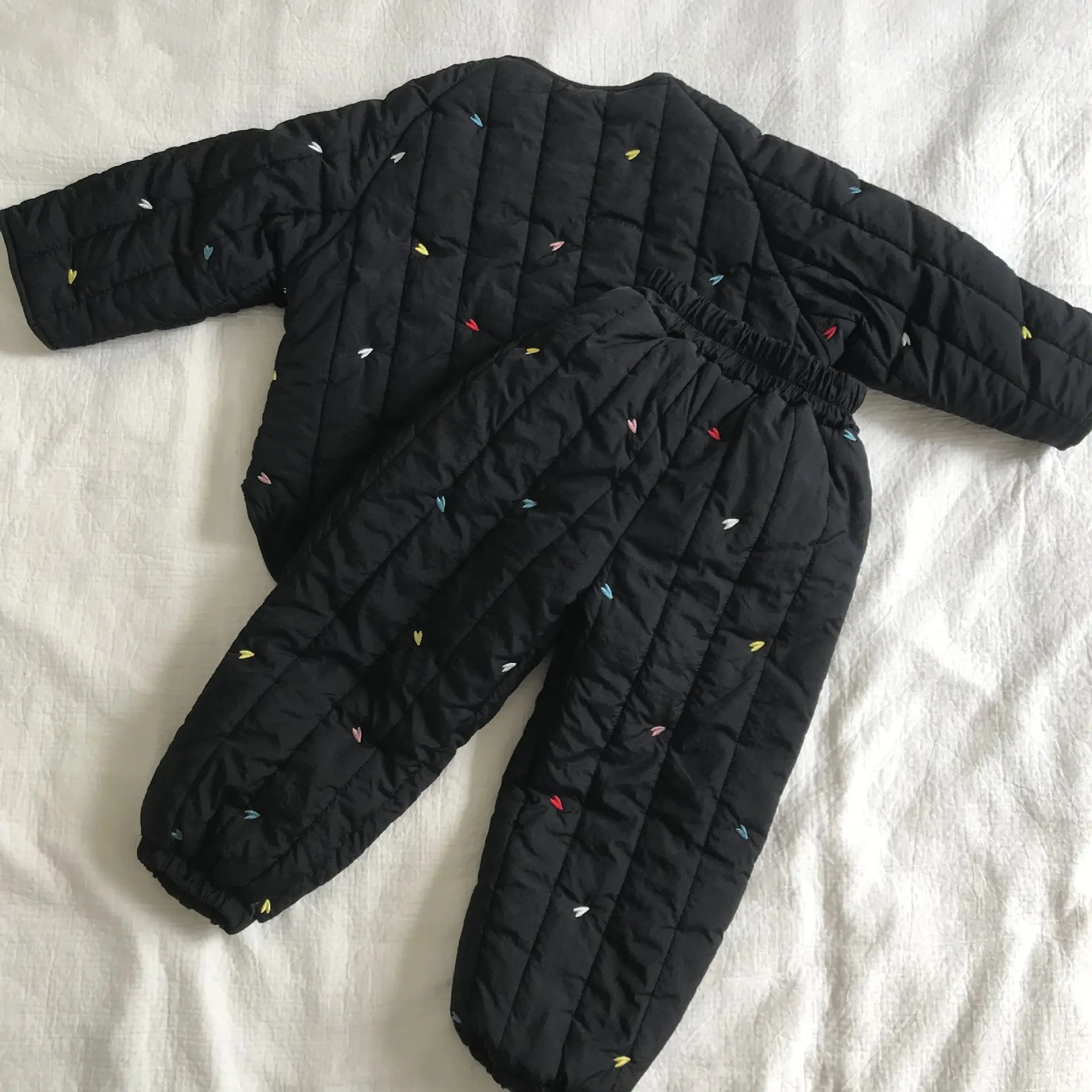 Embroidery Children's Sets Autumn Winter Warm Plush Lining Kids Hooded Jacket and Pants for Boys and Girls Sets
