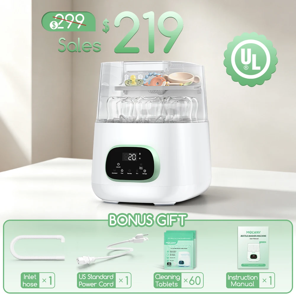 Kmaier 4-in-1 Auto Baby Bottle Washer 10L 120°C Steam Sterilizer Dryer 24H Storage Detergent Tablets for Baby Bottles & Pacifier