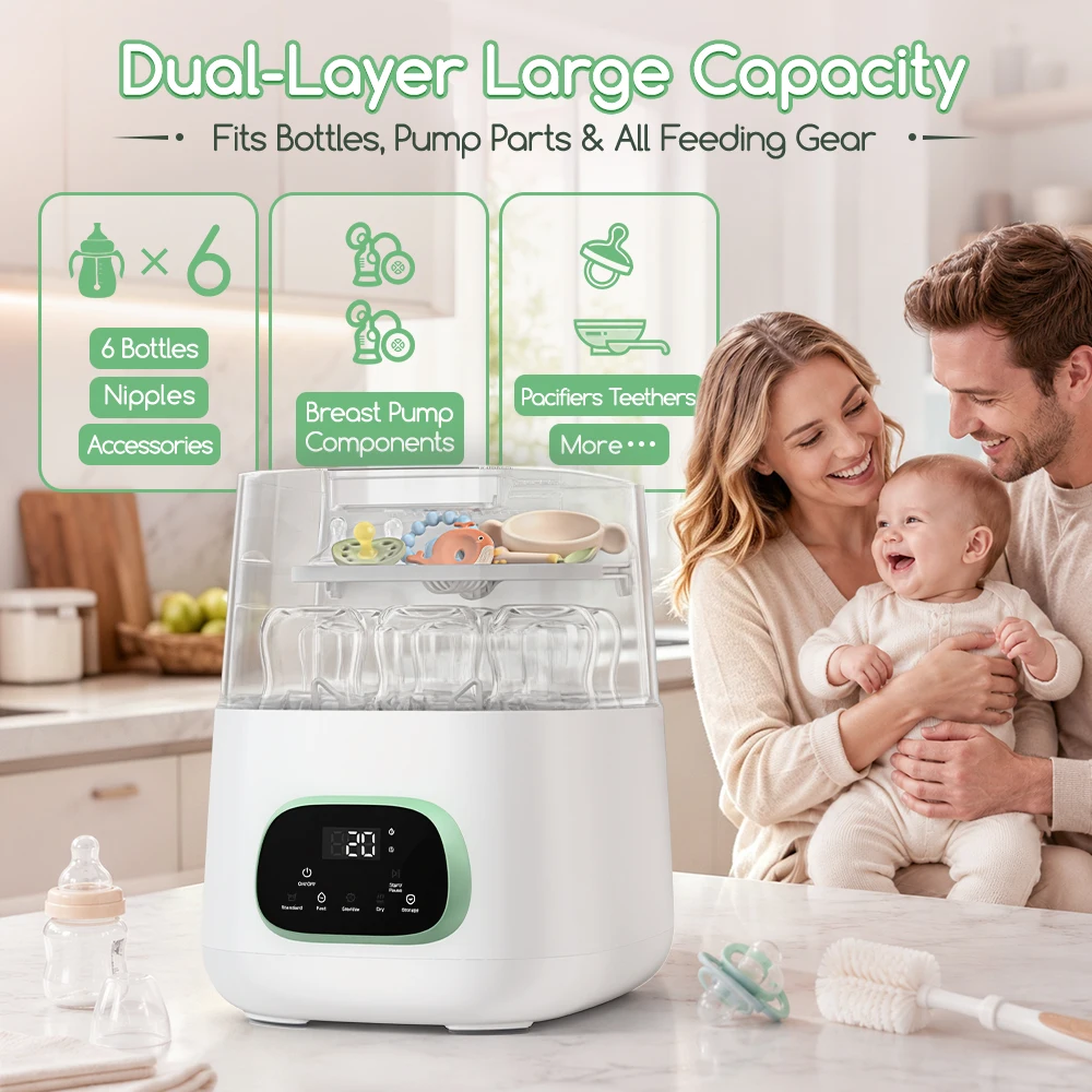 Kmaier 4-in-1 Auto Baby Bottle Washer 10L 120°C Steam Sterilizer Dryer 24H Storage Detergent Tablets for Baby Bottles & Pacifier