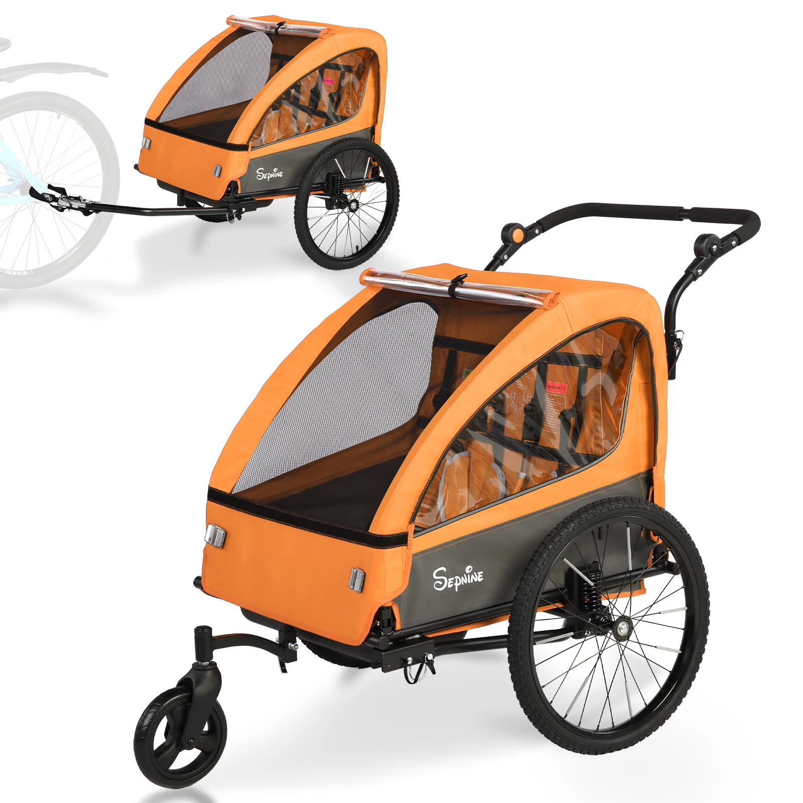 Sepnine BT920 Children Bicycle Trailer And Stroller 2-in-1 The Shock-absorbing Tire Has a Breathable Safe And Foldable Storage Space