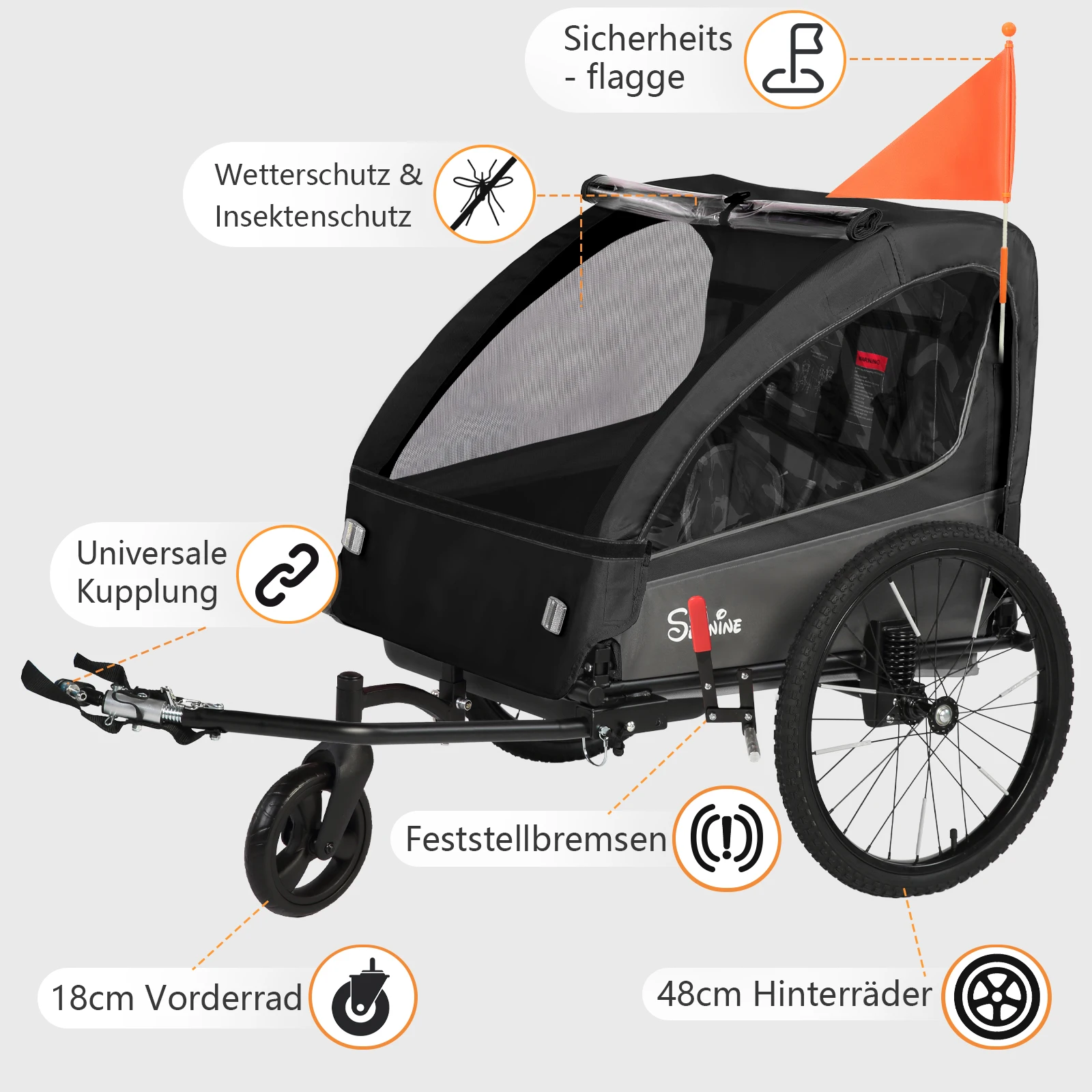 Sepnine BT920 Children Bicycle Trailer And Stroller 2-in-1 The Shock-absorbing Tire Has a Breathable Safe And Foldable Storage Space