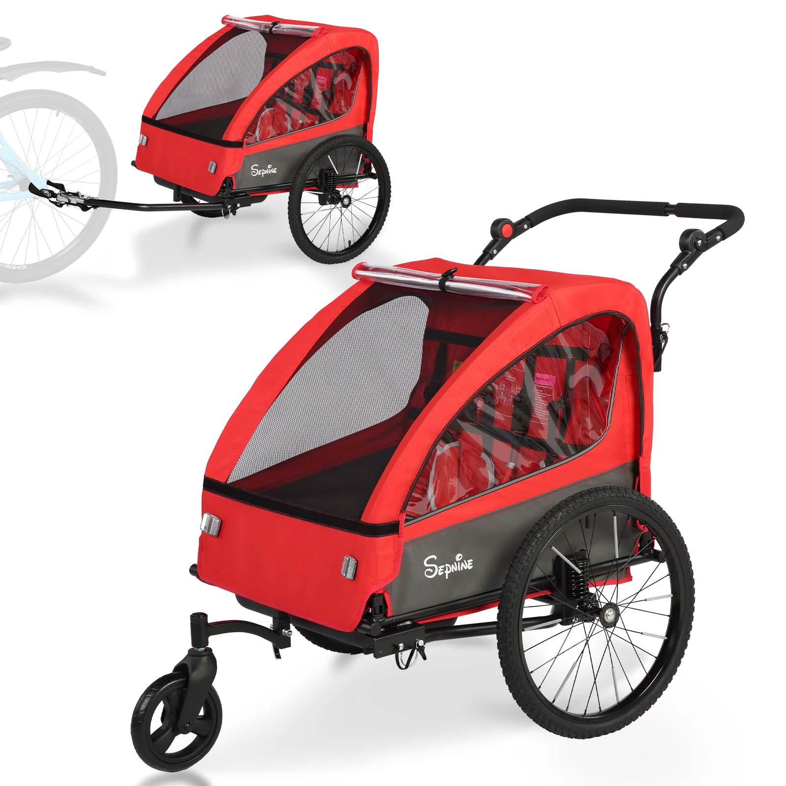 Sepnine BT920 Children Bicycle Trailer And Stroller 2-in-1 The Shock-absorbing Tire Has a Breathable Safe And Foldable Storage Space