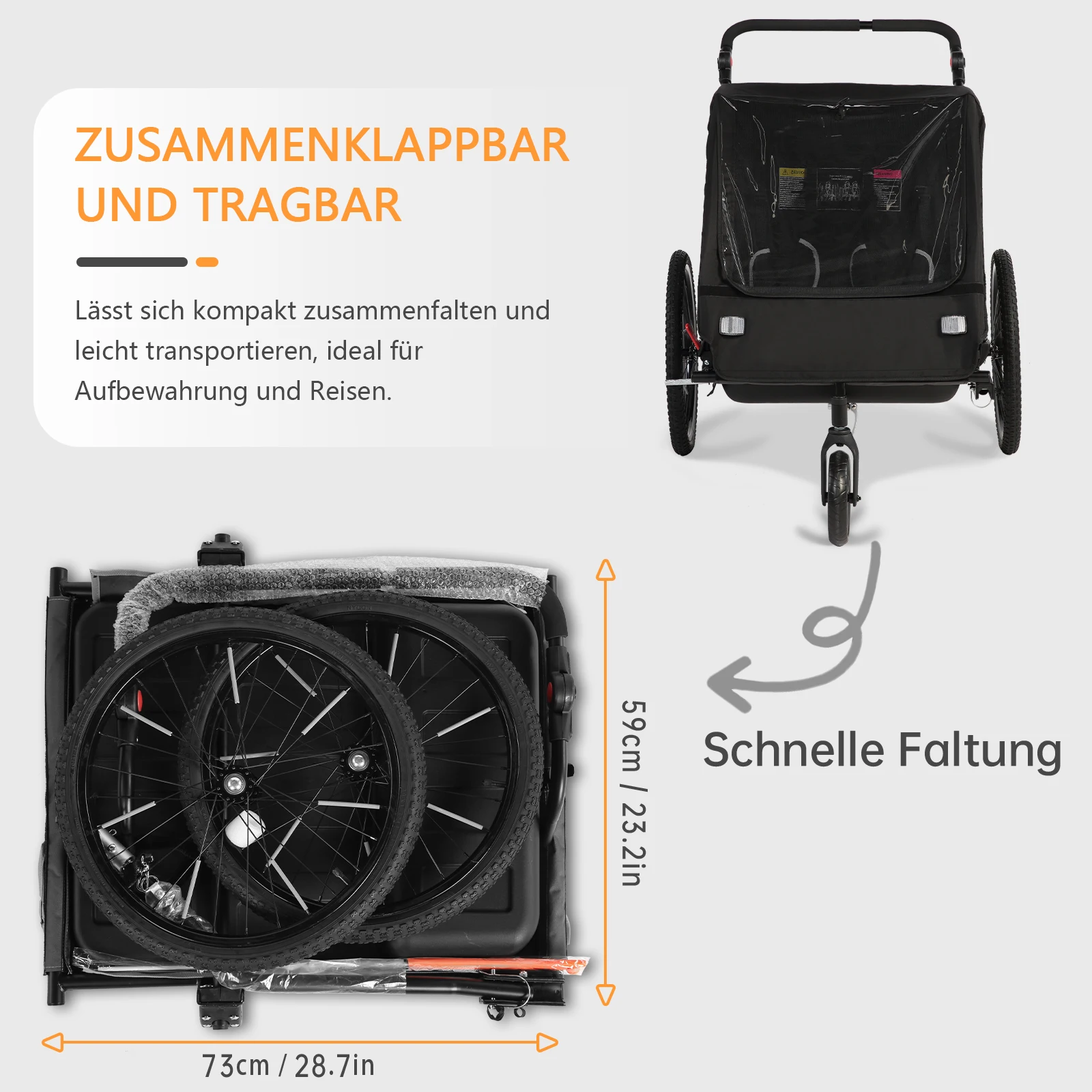 Sepnine BT920 Children Bicycle Trailer And Stroller 2-in-1 The Shock-absorbing Tire Has a Breathable Safe And Foldable Storage Space