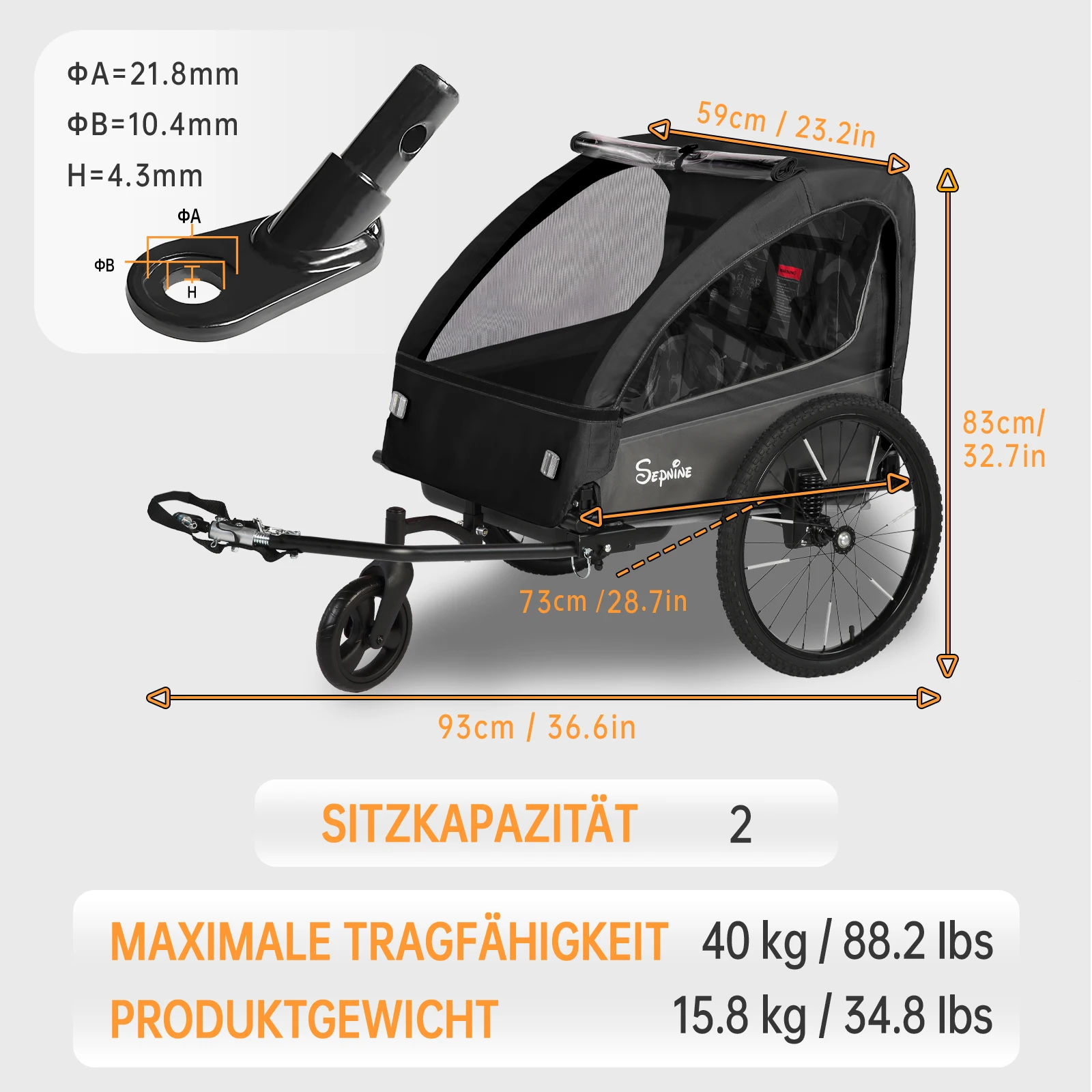 Sepnine BT920 Children Bicycle Trailer And Stroller 2-in-1 The Shock-absorbing Tire Has a Breathable Safe And Foldable Storage Space