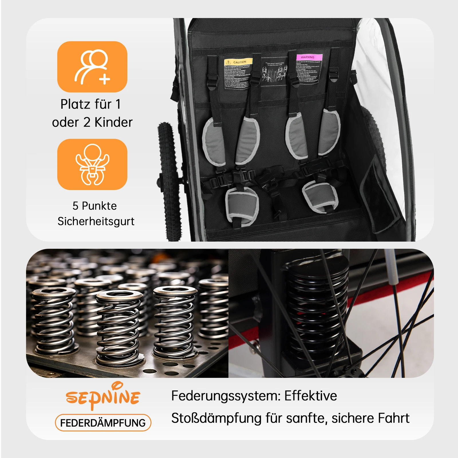 Sepnine BT920 Children Bicycle Trailer And Stroller 2-in-1 The Shock-absorbing Tire Has a Breathable Safe And Foldable Storage Space