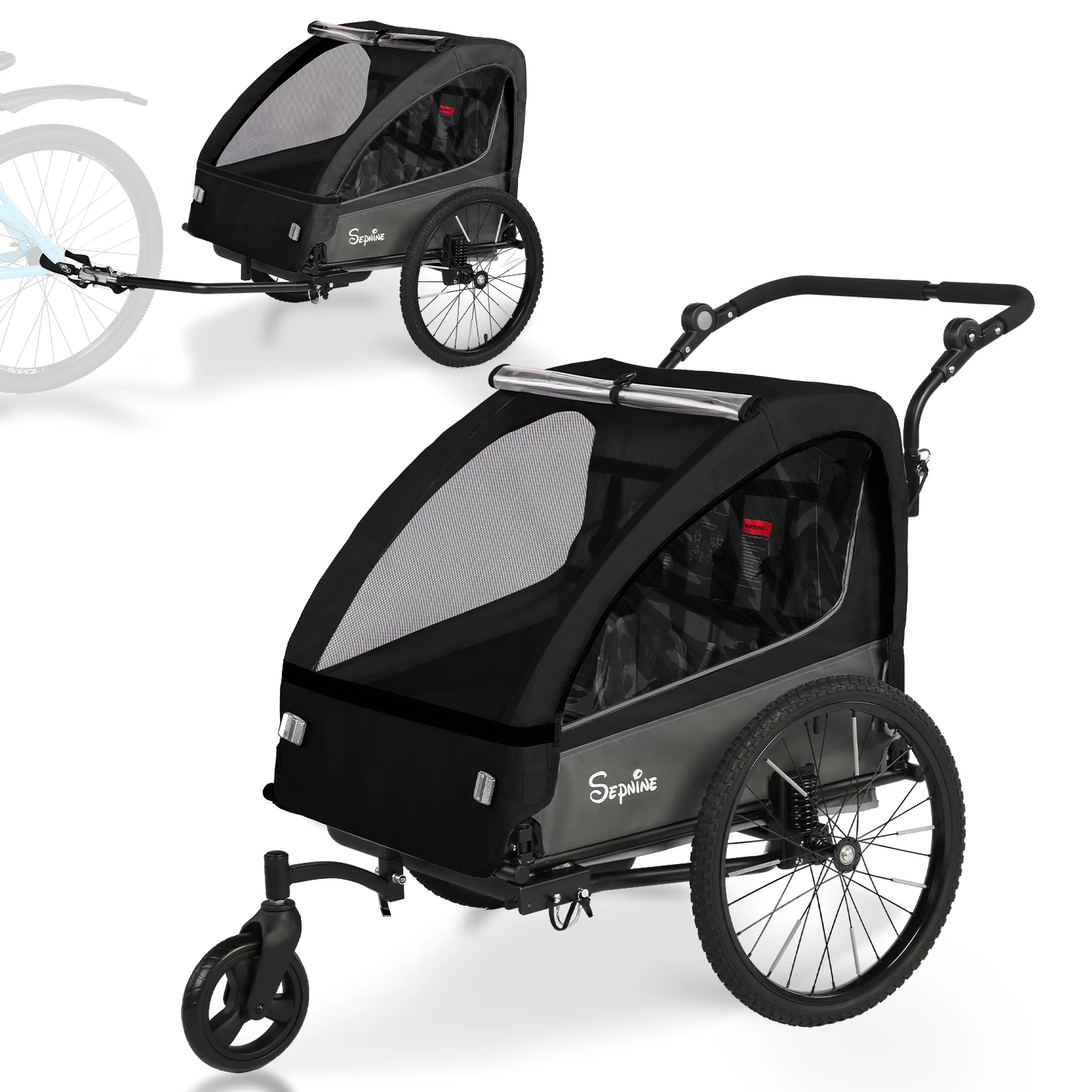 Sepnine BT920 Children Bicycle Trailer And Stroller 2-in-1 The Shock-absorbing Tire Has a Breathable Safe And Foldable Storage Space