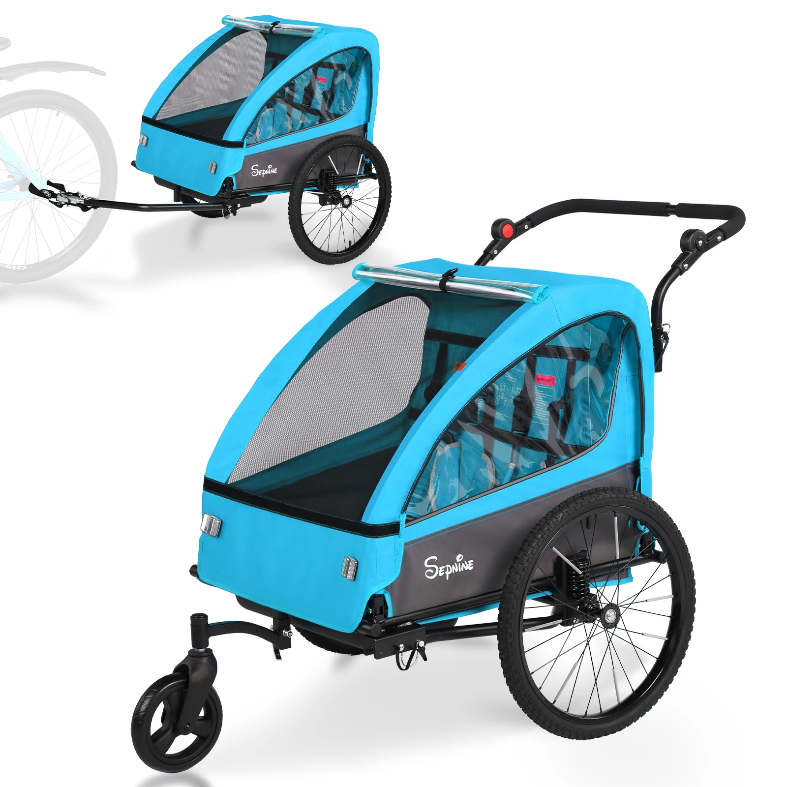 Sepnine BT920 Children Bicycle Trailer And Stroller 2-in-1 The Shock-absorbing Tire Has a Breathable Safe And Foldable Storage Space