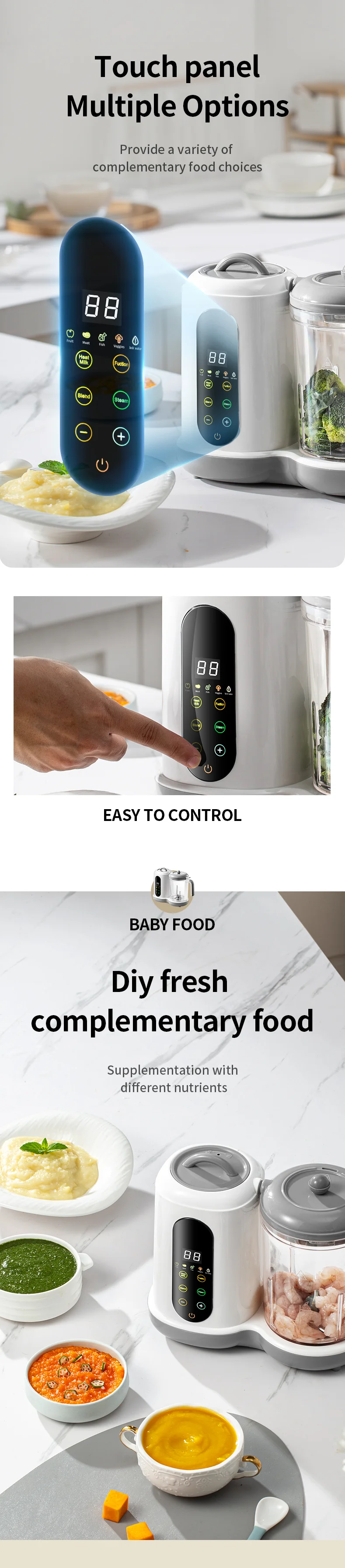 Multifunctional Baby Food Maker Supplementary Food Processor Kids Food Mill Steaming Stirring Warming Cooking Machine