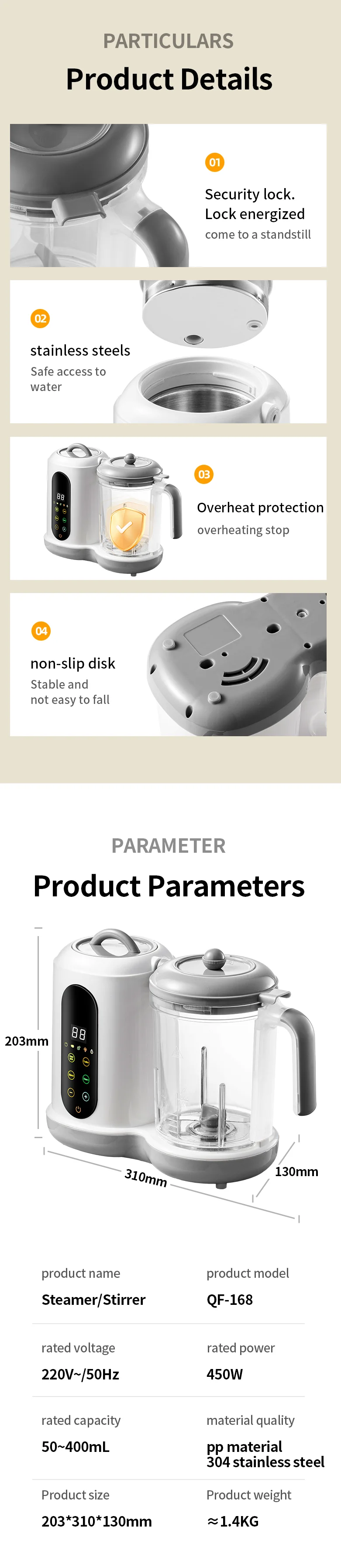 Multifunctional Baby Food Maker Supplementary Food Processor Kids Food Mill Steaming Stirring Warming Cooking Machine