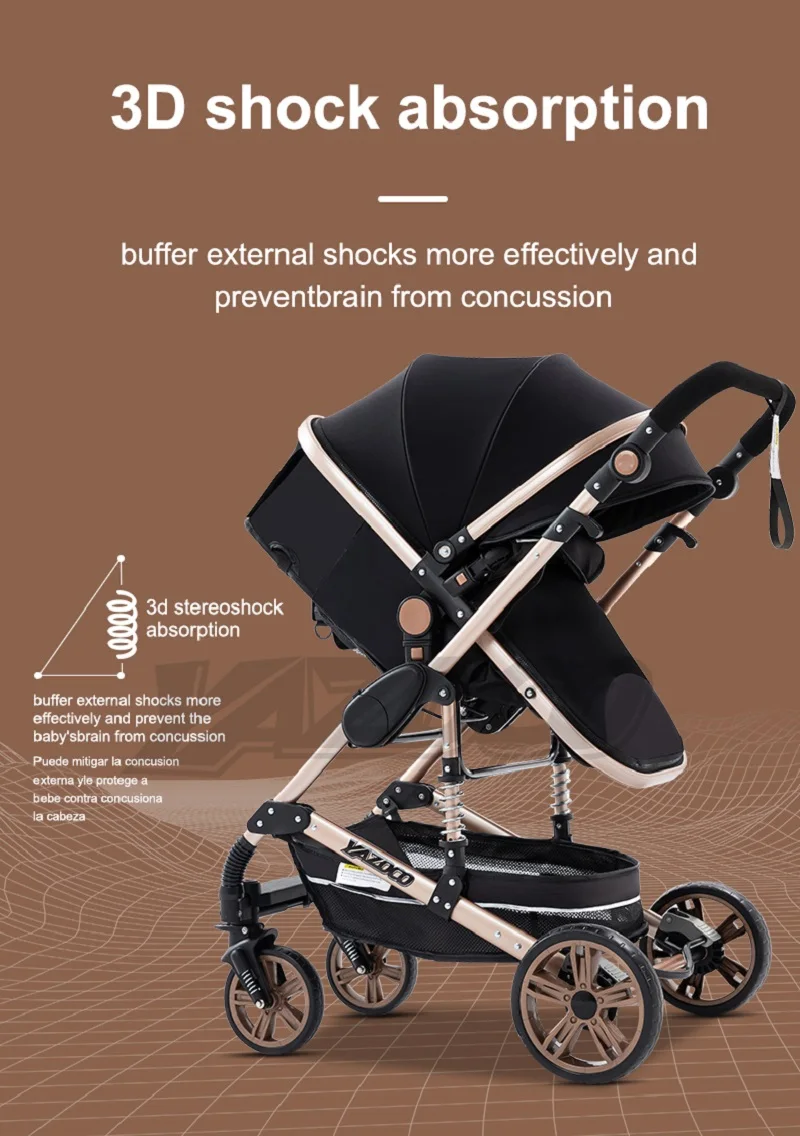 Lightweight Aluminum Frame 3-in-1 Baby Stroller, Car Seat & Sleeping Basket, Breathable Summer Pushchair, Easy Folding for High Landscape View