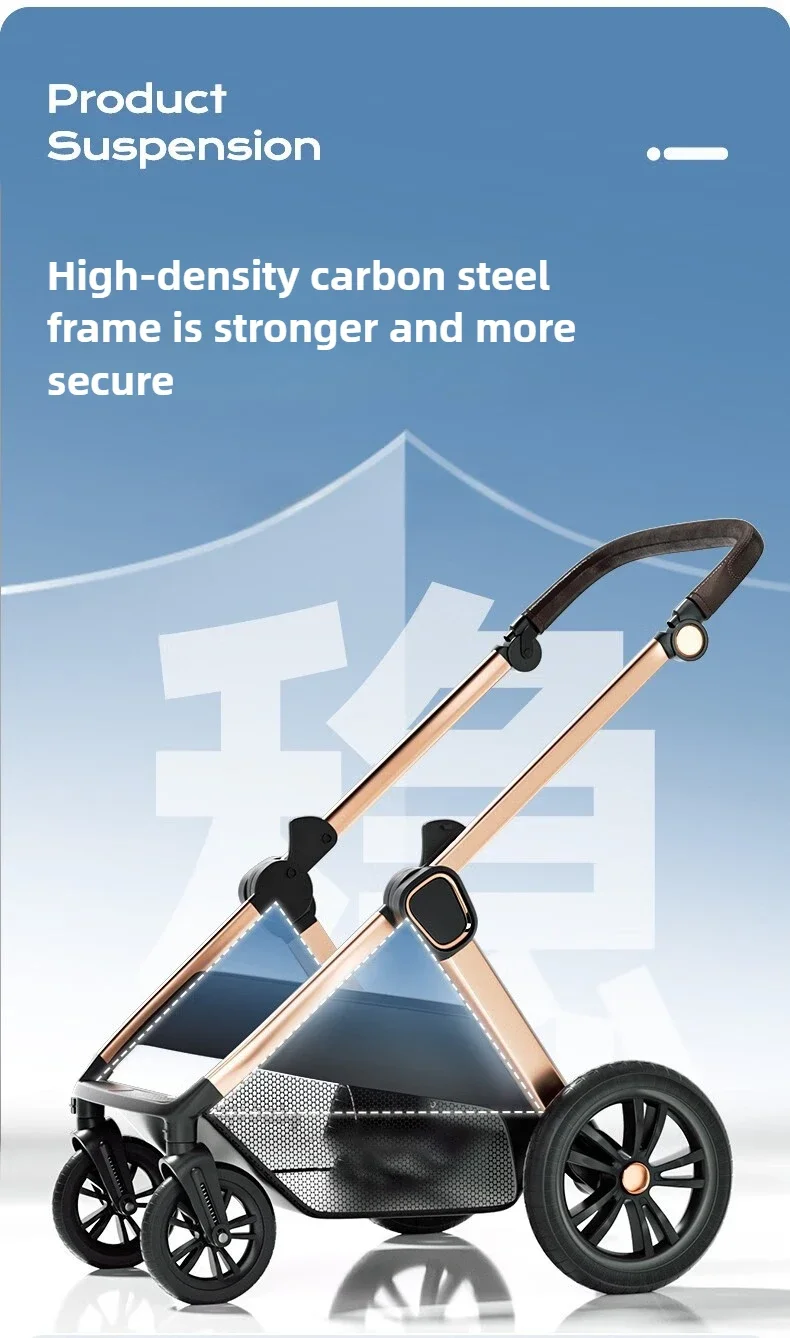 Two-way High-view Baby Stroller Can Sit, Lie, Fold, Shock-absorbing, Portable Newborn Baby Stroller