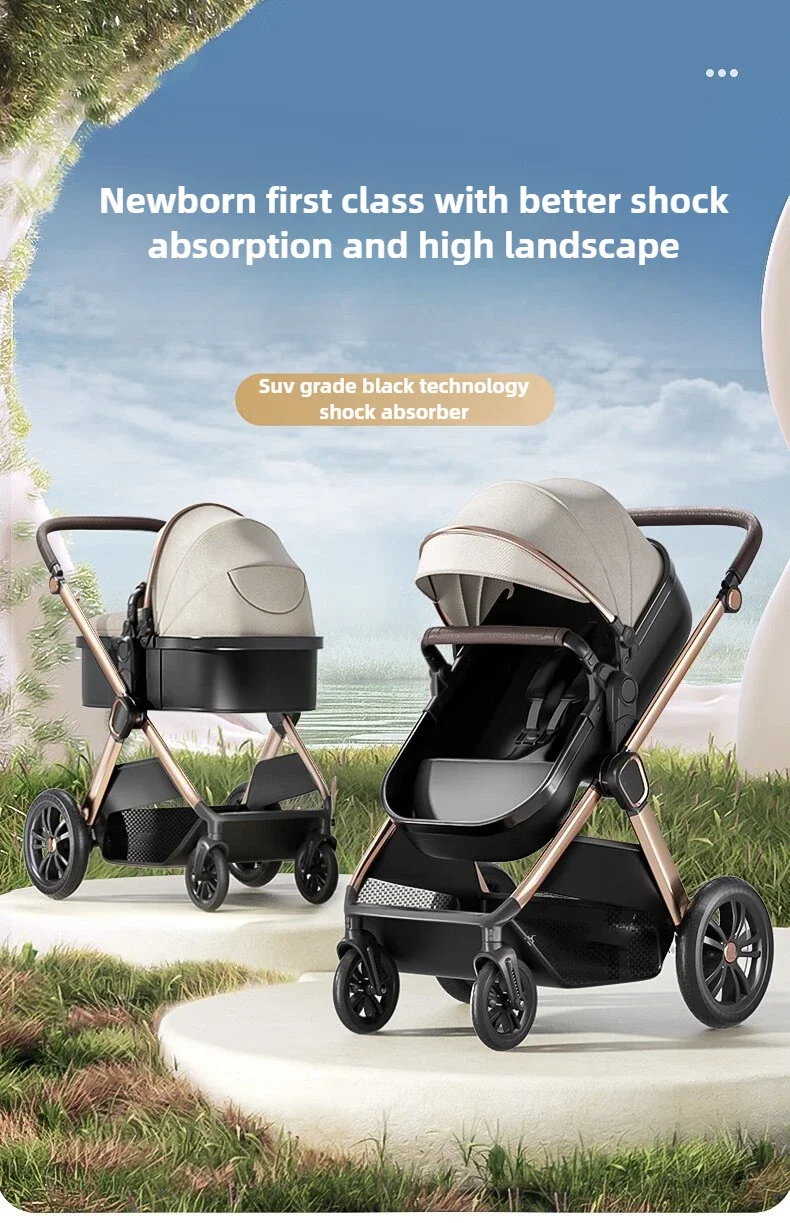 Two-way High-view Baby Stroller Can Sit, Lie, Fold, Shock-absorbing, Portable Newborn Baby Stroller