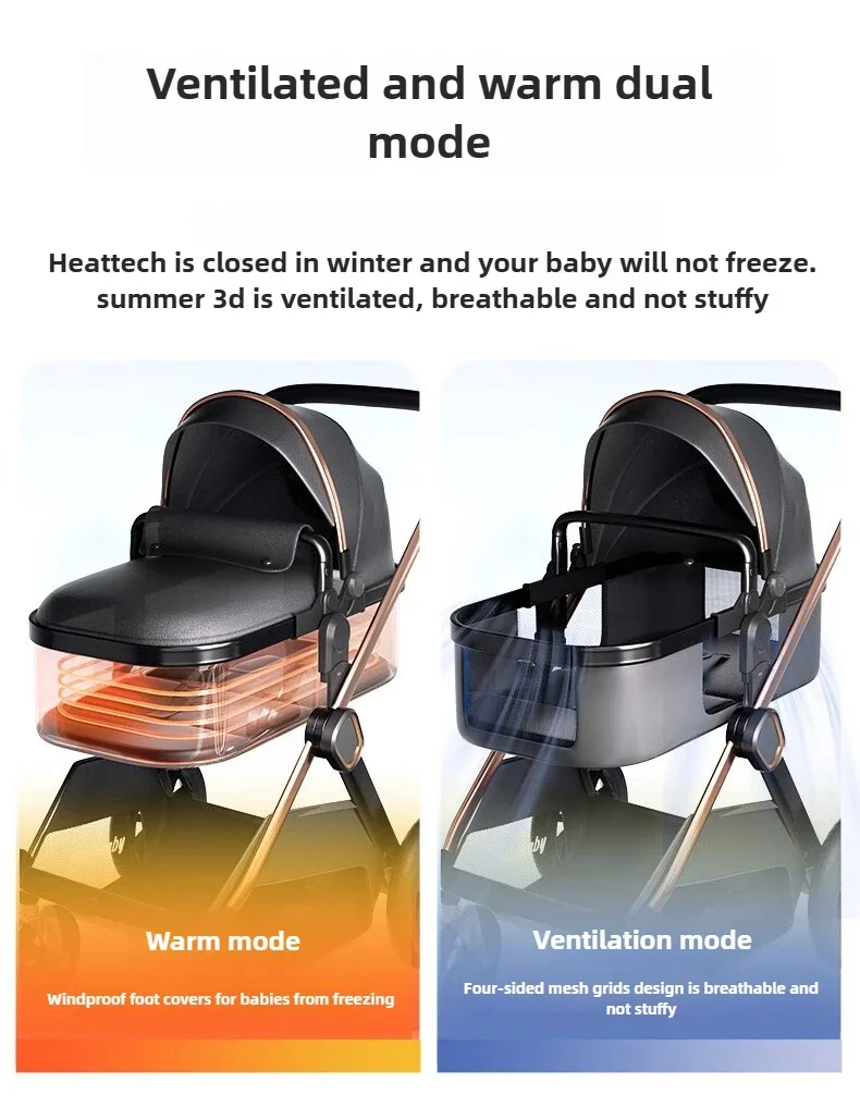 Two-way High-view Baby Stroller Can Sit, Lie, Fold, Shock-absorbing, Portable Newborn Baby Stroller