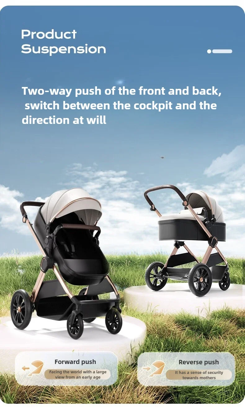 Two-way High-view Baby Stroller Can Sit, Lie, Fold, Shock-absorbing, Portable Newborn Baby Stroller