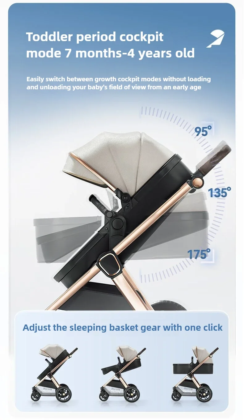 Two-way High-view Baby Stroller Can Sit, Lie, Fold, Shock-absorbing, Portable Newborn Baby Stroller
