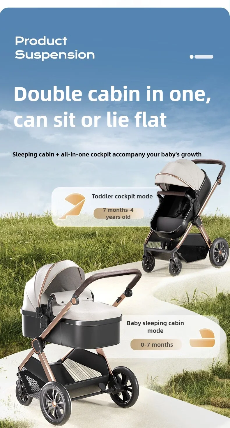 Two-way High-view Baby Stroller Can Sit, Lie, Fold, Shock-absorbing, Portable Newborn Baby Stroller