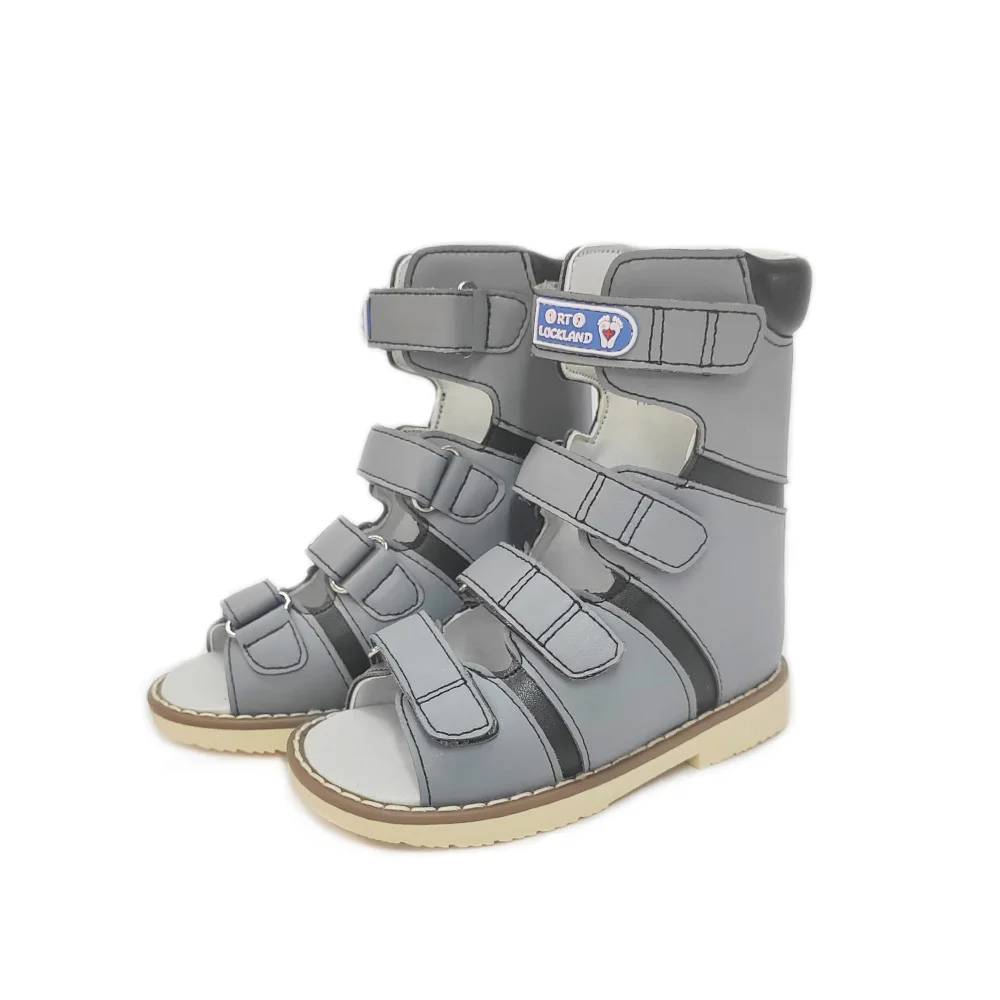 Boys Gray Children High Top Sandals Leather Orthopedic Shoes For Kids Clubfoot Ankle Support Flat Feet Footwear Size 20-34