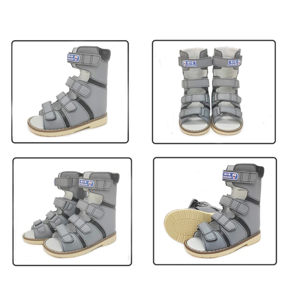 Boys Gray Children High Top Sandals Leather Orthopedic Shoes For Kids Clubfoot Ankle Support Flat Feet Footwear Size 20-34