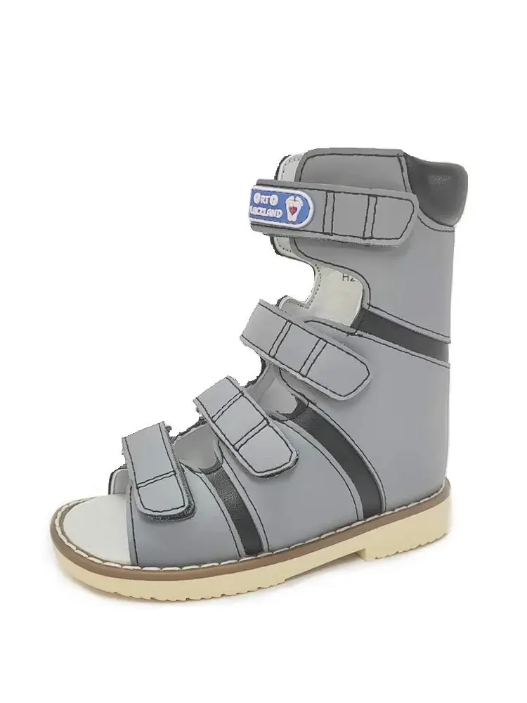 Boys Gray Children High Top Sandals Leather Orthopedic Shoes For Kids Clubfoot Ankle Support Flat Feet Footwear Size 20-34